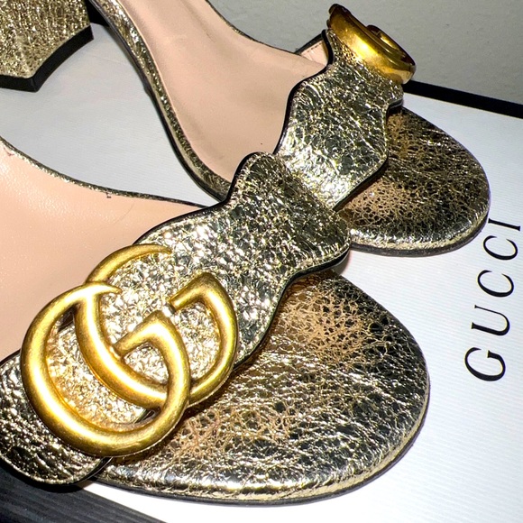 GUCCI Sexy Metallic Laminate Leather Mid Heel Sandal Double US Size 6, with Box. - Picture 9 of 16